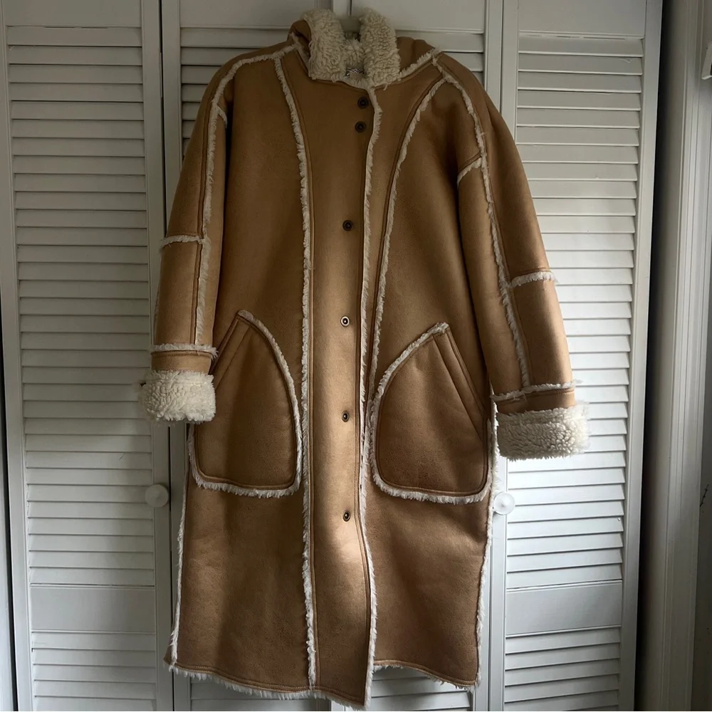 Women's Tan Shearling Coat - Picture 5 of 14